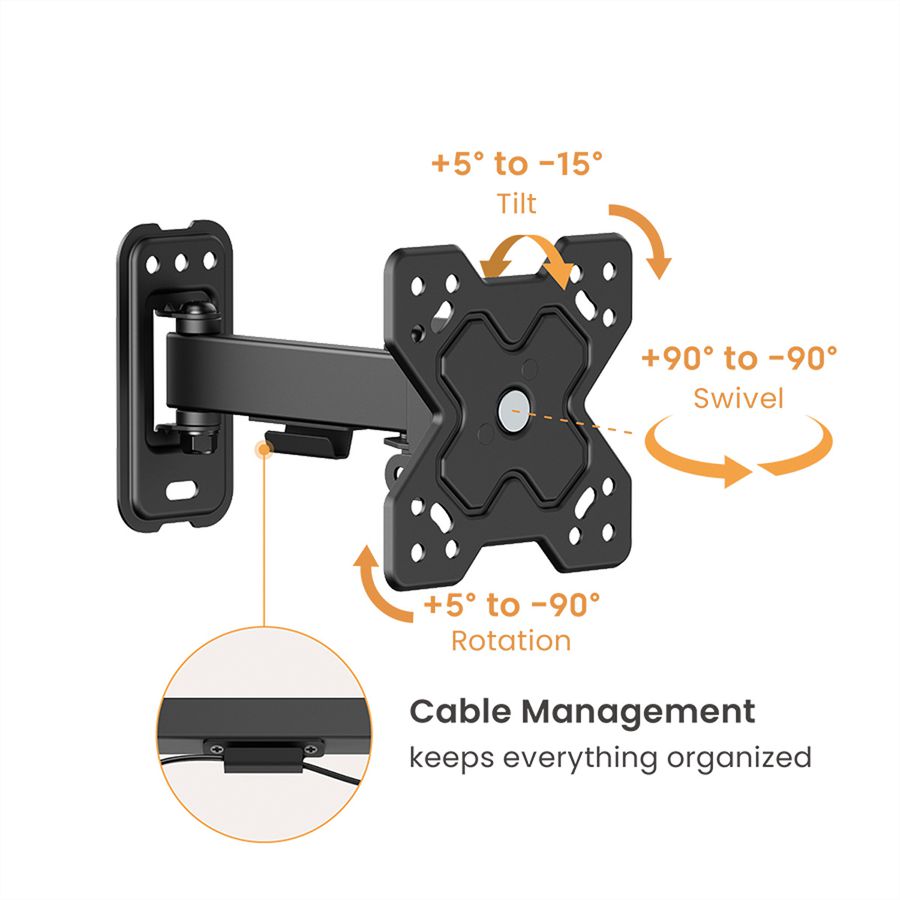 ROLINE Bras TV mural pivotant, 2 axes, 13-32 pouces, jusqu'à 20 kg