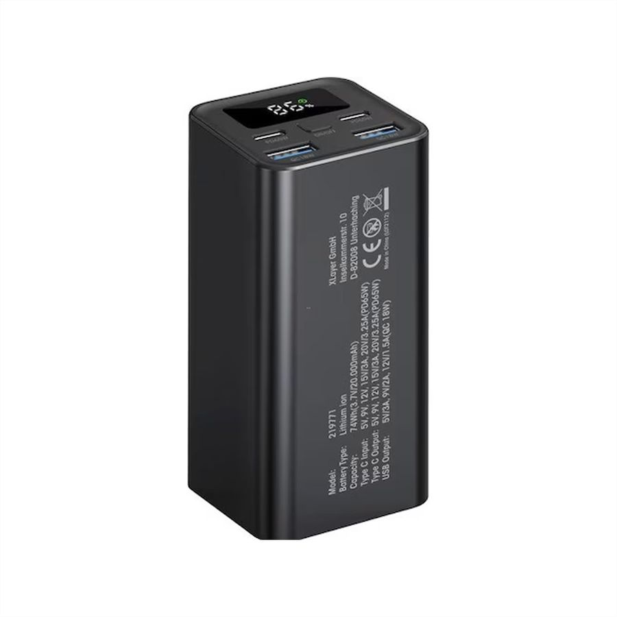 Xlayer Powerbank Solid 20'000mAh, USB C, USB A, Output 2.1 A, schwarz