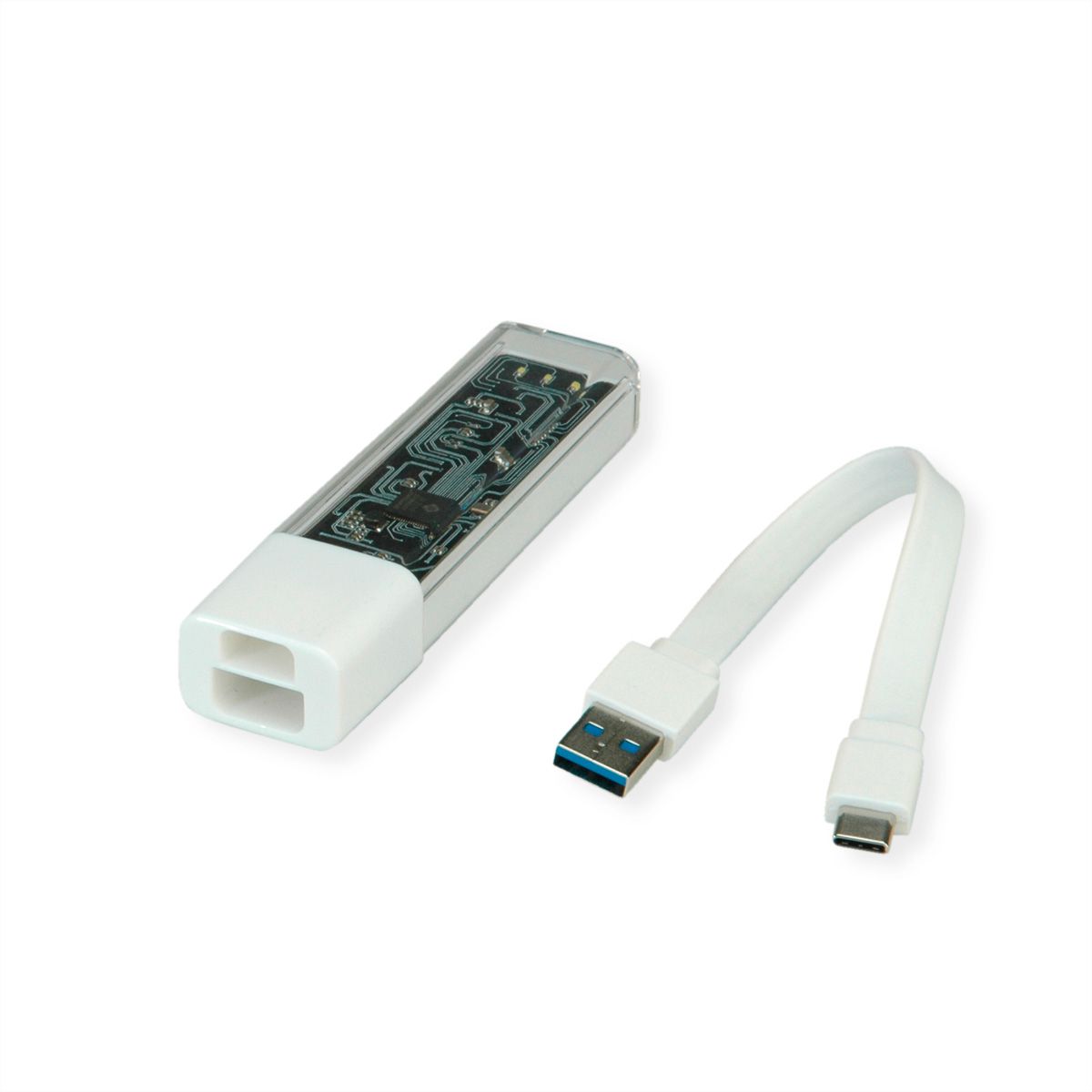 ROLINE Mobiler USB 3.2 Gen 1 Hub, 4fach, Typ A+C Anschlusskabel