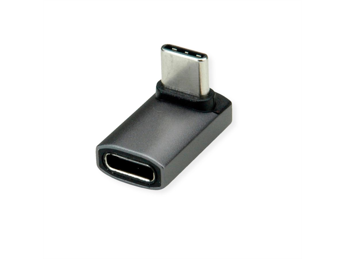 ROLINE Adaptateur USB4 Gen 3x2, Aluminium, coudé à 90°, large, Type C, M/F, argent