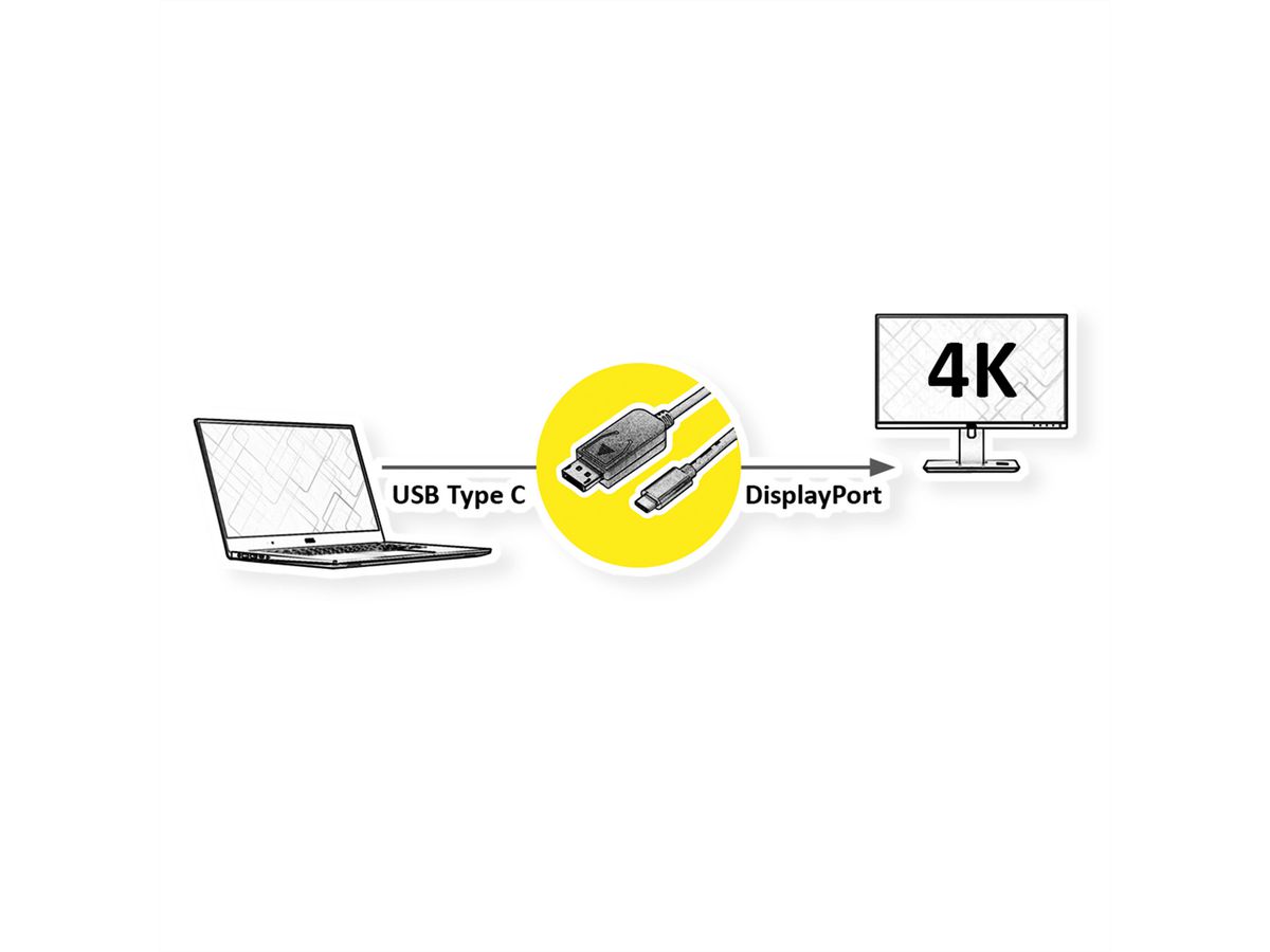 ROLINE GOLD Câble adaptateur USB-C - DisplayPort, v1.2, M/M, 1 m