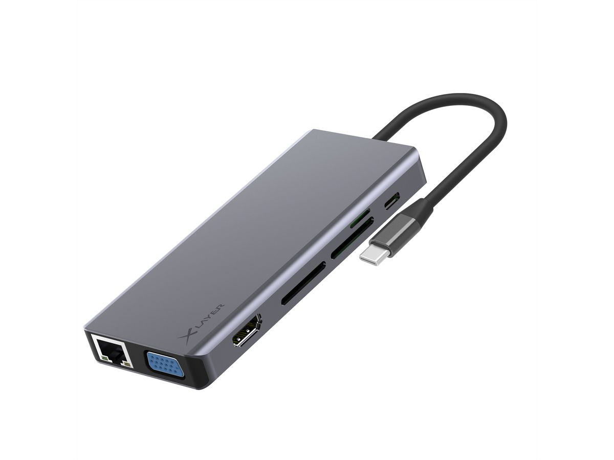 Xlayer USB 3.0 HUB  Typ C 13-IN-1 grau 3xUSB A,1xHDMI,1xUSB C-PD 87W,1LAN,1xAUX