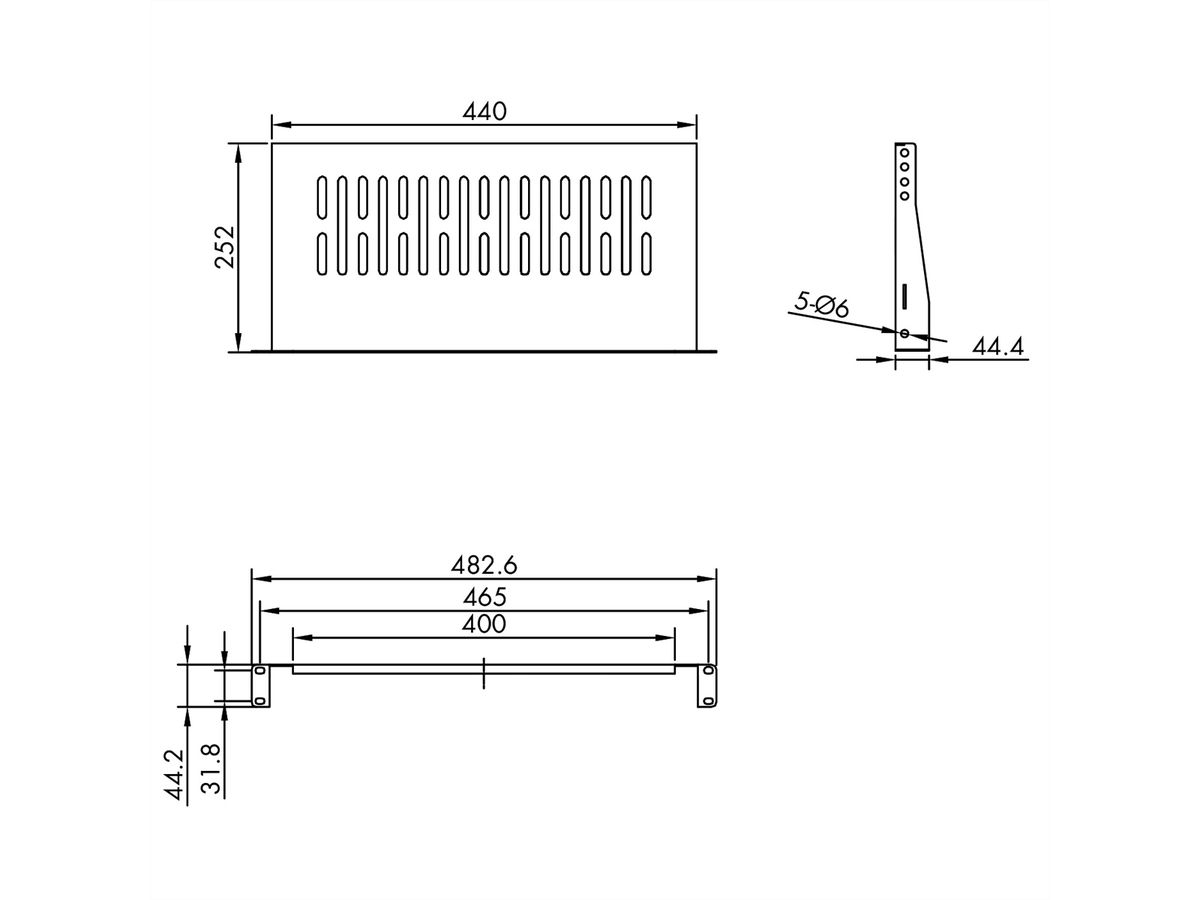 VALUE Etagère 19", 485 x 250mm, max. 10kg, forme en U, noir