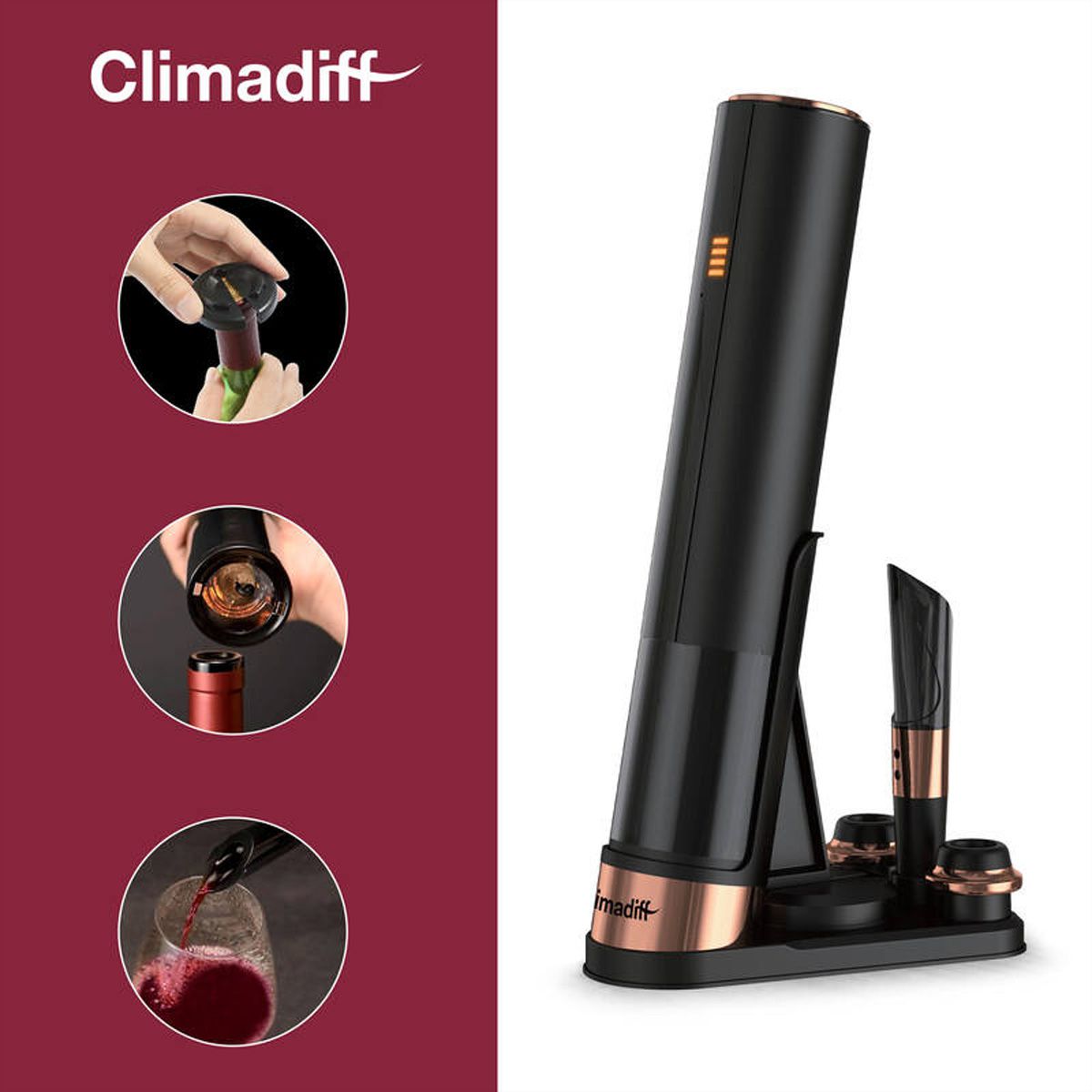 Climadiff Ouvreur de vin TBEVOLUTION, rechargeable, avec accessoires