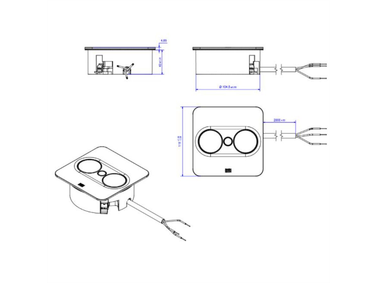 BACHMANN TWIST 2 1xCEE7/3 1xUSB A/C 22W 2,0m AEH RAL9010 30GE eckig