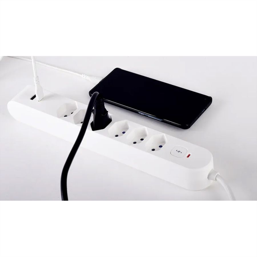 Steffen Bloc multiprises de bureau Alu Desk, 2x T13, 1x USB-A, 1x USB-C, 1.5m, blanc
