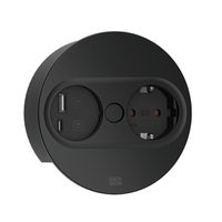 BACHMANN TWIST 2 1xCEE7/3 1xUSB A/C 22W 2,0m AEH RAL9005 30GE rond, Mess.p.Ph. 5G2,5 CEE3x16A Lan Commutation p.D.