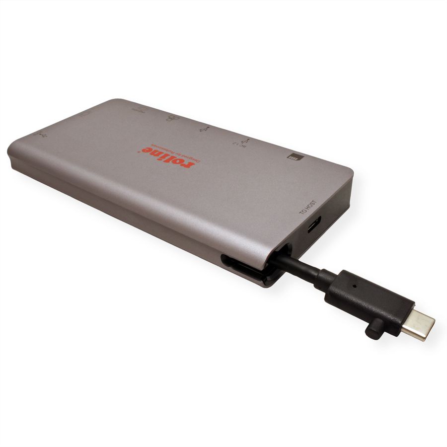 ROLINE Station d'accueil USB type C, HDMI  4K, VGA, 2x USB 3.2 Gen 1, 1x LAN, 1x PD, 1 lecteur de carte