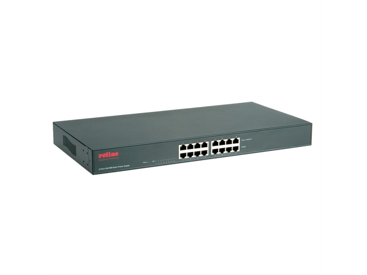 ROLINE 19-Zoll Fast Ethernet PoE Mid-Span Injektor, 8 Ports
