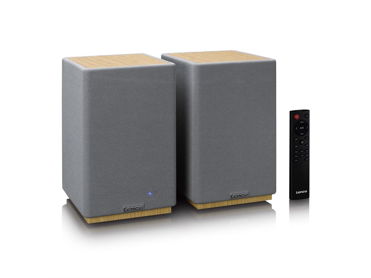 Lenco Haut-parleur actif, 2x40W, bois,, BT, opt.In, USB, AUX, SUB-Out, IR-FB.