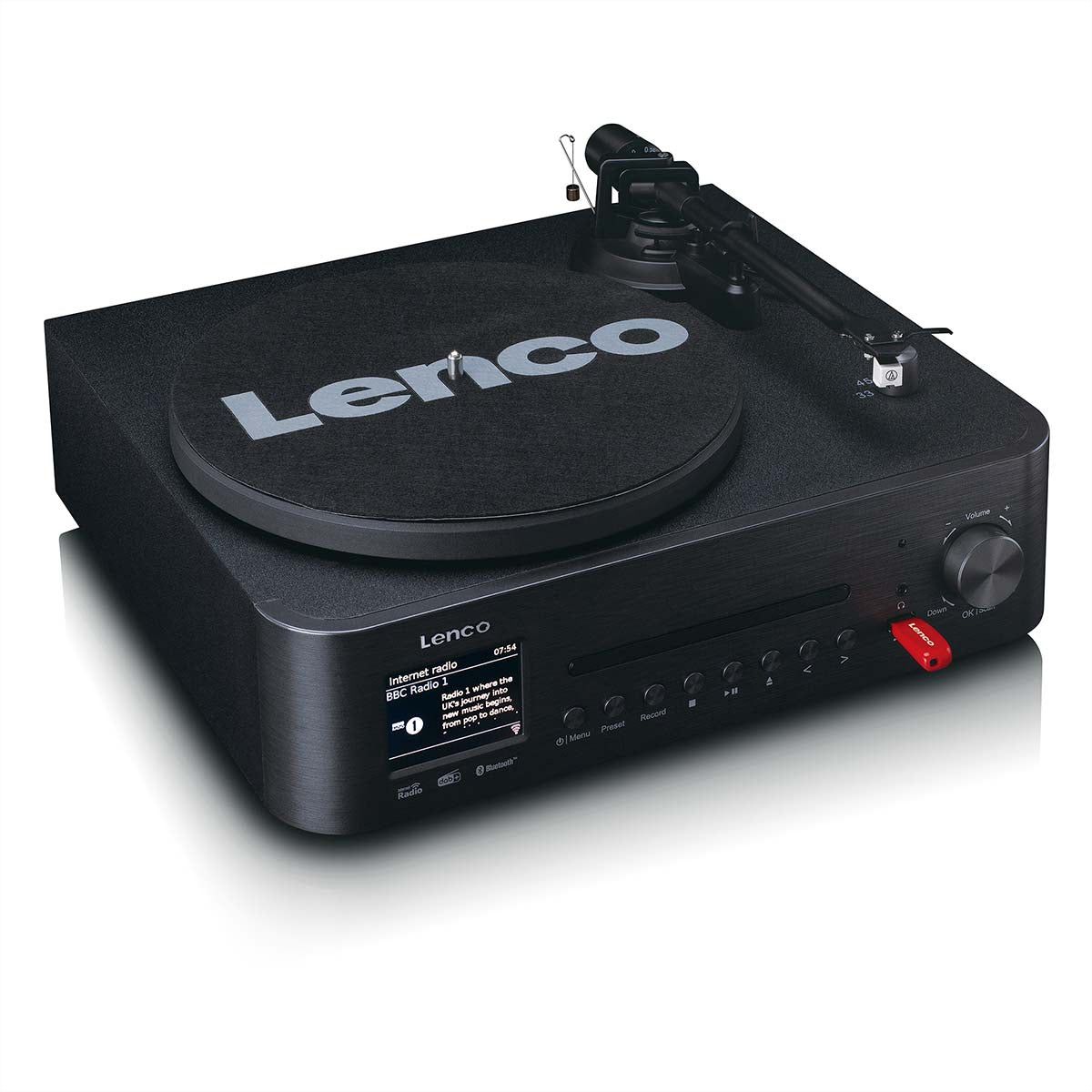 Lenco MC-760BK - Chaîne hi-fi stéréo avec platine vinyle et haut-parleurs, CD, MP3, BT, USB, RC