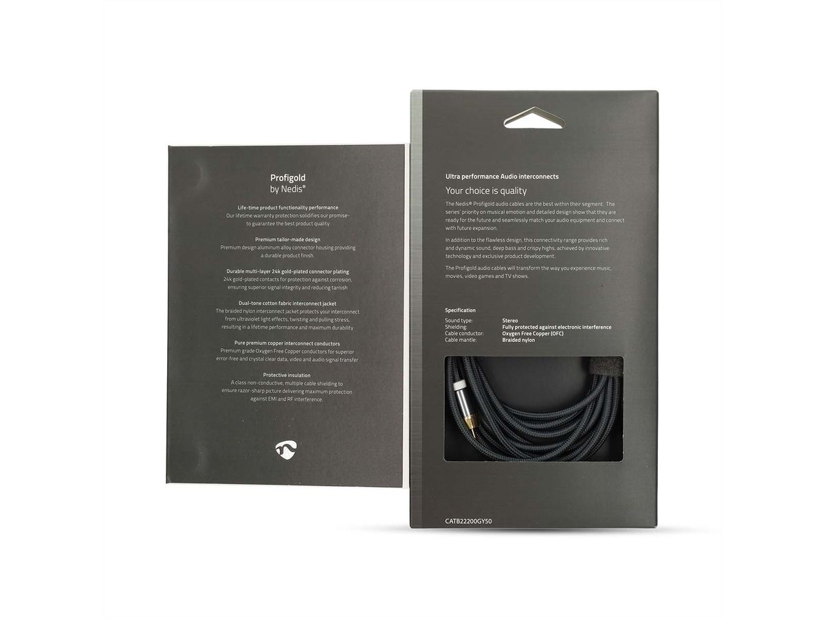 Nedis Stereo-Audiokabel, 1x Klinken ST, 2x Cinch ST, grau, 5 m