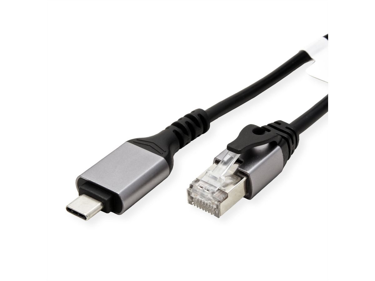 VALUE USB 3.2 Gen 2 Typ C zu Gigabit Ethernet Konverterkabel, schwarz, 1 m