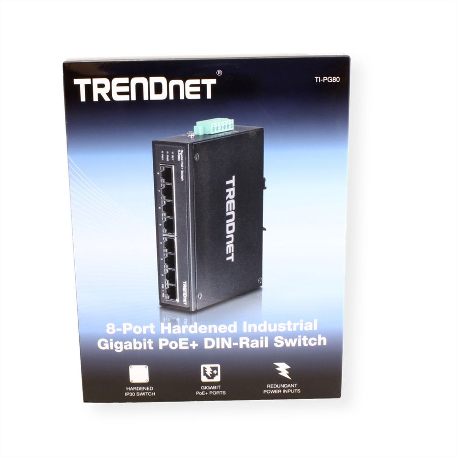 TRENDnet TI-PG80 Switch Rail DIN PoE+ Gigabit industriel renforcé à 8 ports