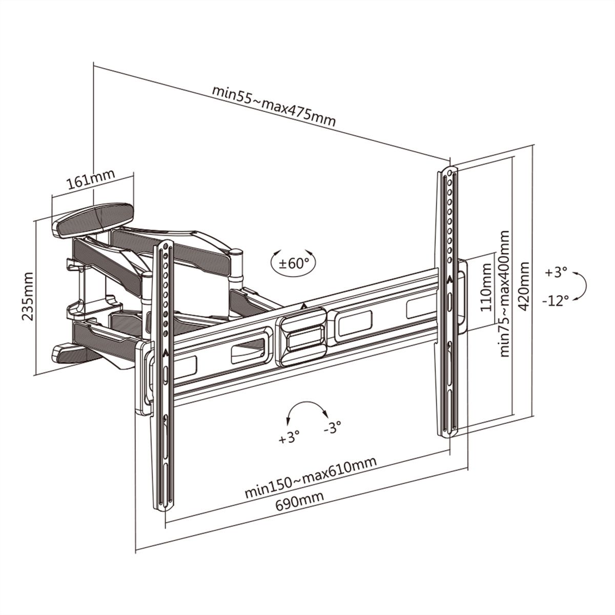 VALUE Support mural pour écrans LCD, flexible et élégant, 37–80 pouces, jusqu'à 45 kg
