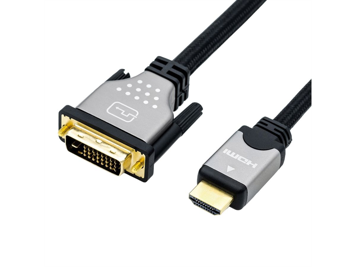 ROLINE Câble pour écran DVI (24+1) - HDMI, M/M, noir/argent, 5 m