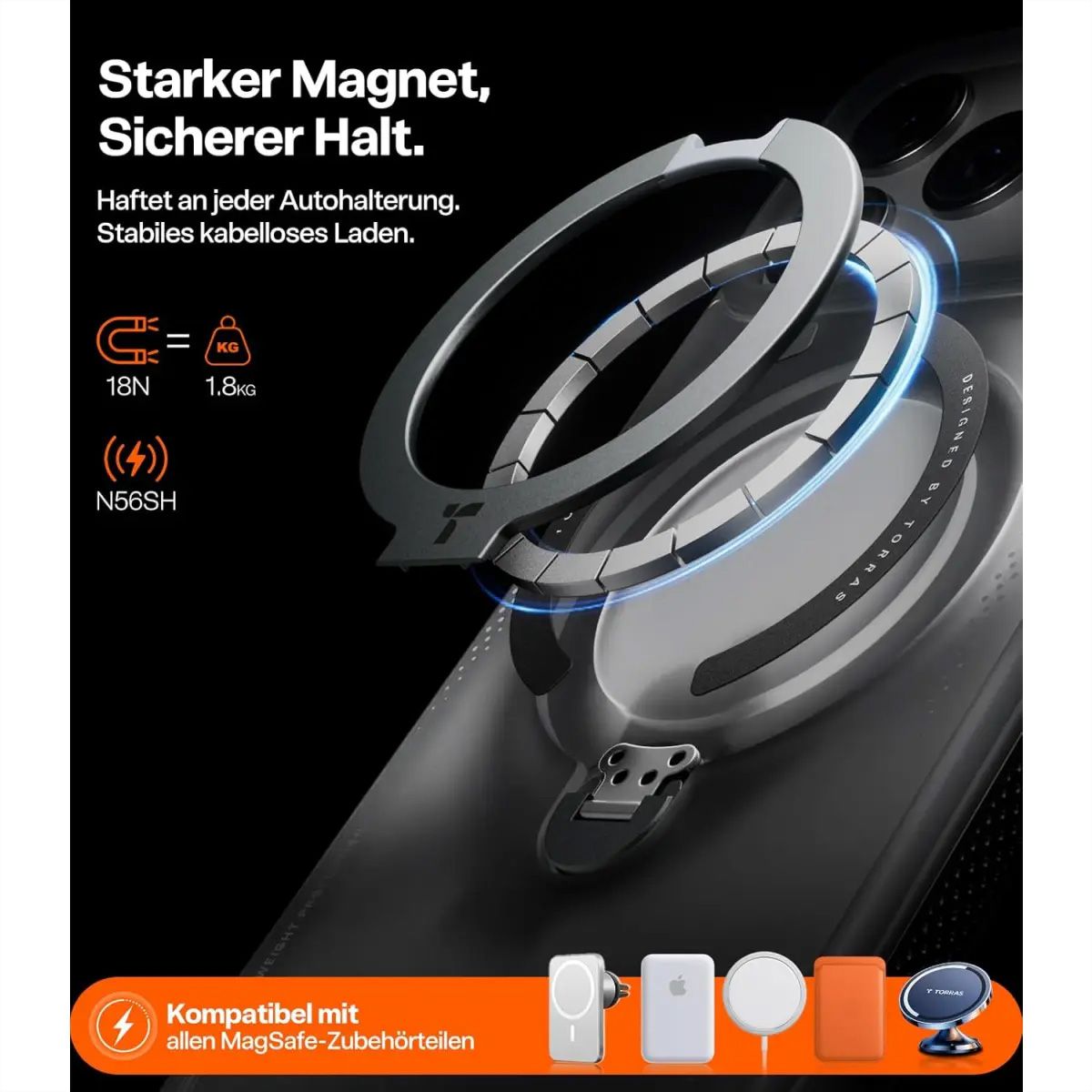 Torras Ostand Q3 Air Case, iPhone 17 Pro, MagSafe, noir