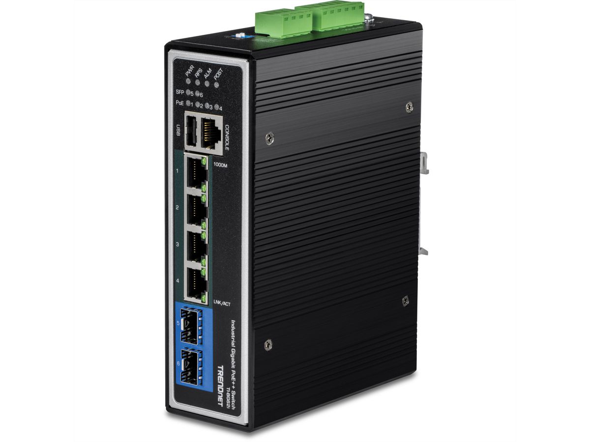 TRENDnet TI-BG62i 6 Port DIN-Rail Switch, Industrial Gigabit L2+ Managed PoE++