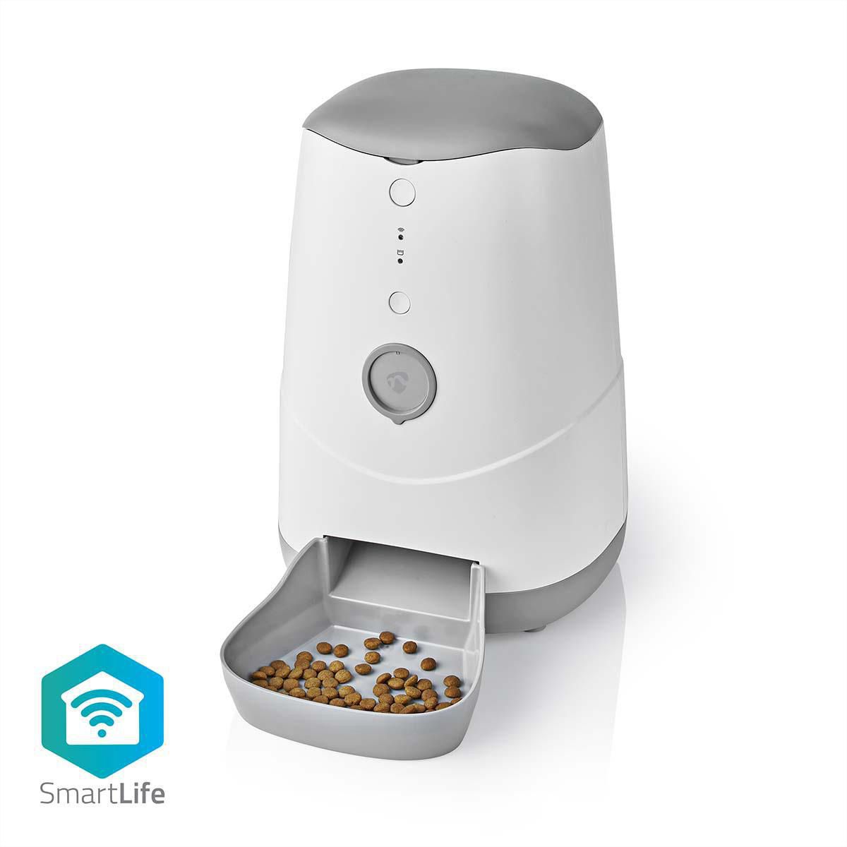 Distributeur de nourriture Nedis SmartLife Wi-Fi 3,7 l pour chiens et chats, Android™ / IOS, Blanc, Gris