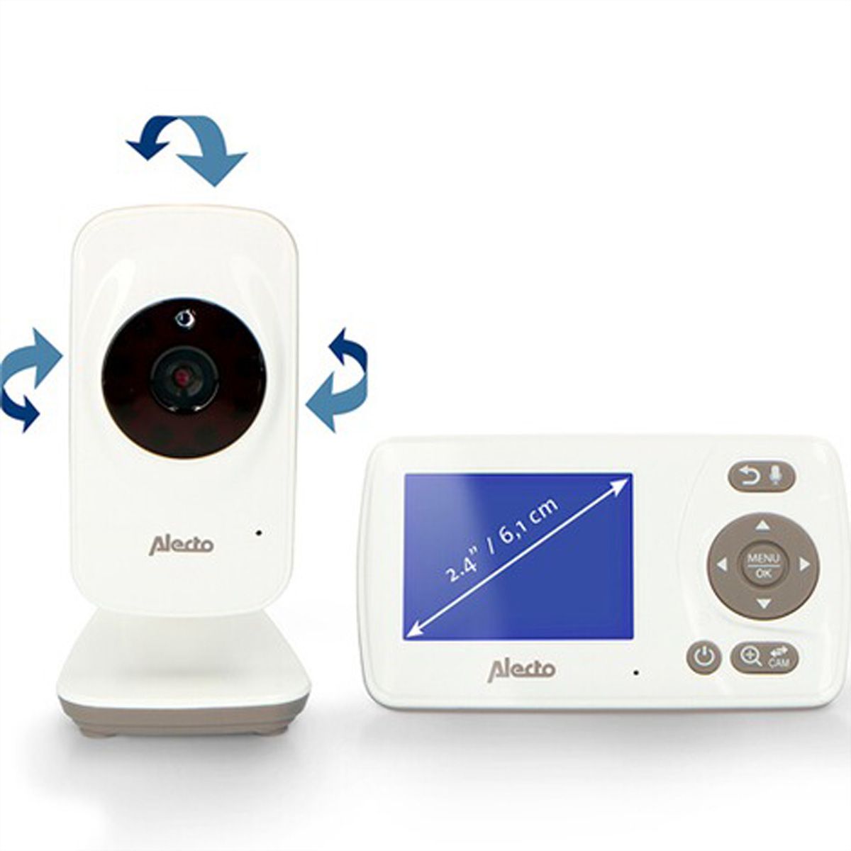 Alecto DVM71 Babyphone mit Kamera und 2,4-Zoll-Farbbildschirm, Weiss
