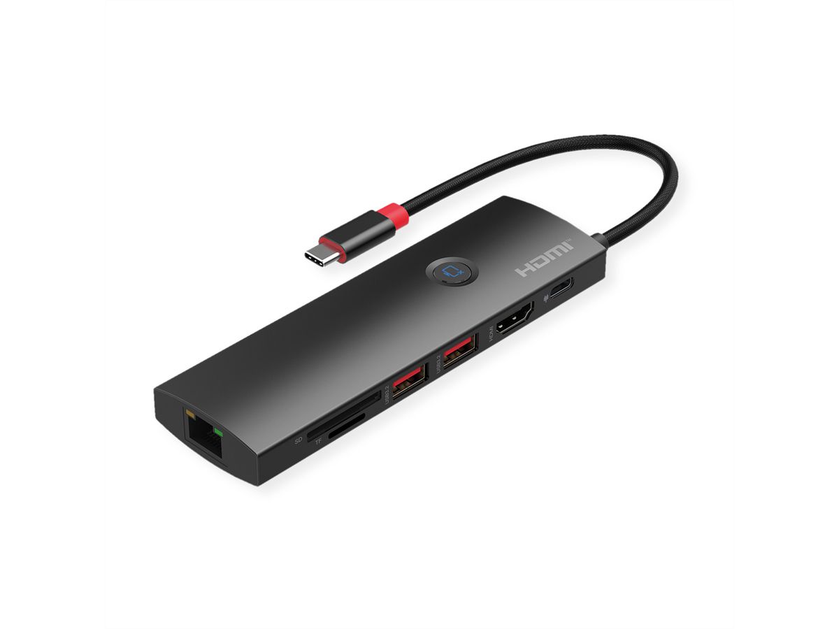 ROLINE USB 3.2 Gen2 Typ C Multiport Dockingstation, HDMI 4K60, USB 3.2 Gen2, USB-C PD, LAN, SD-Card Reader