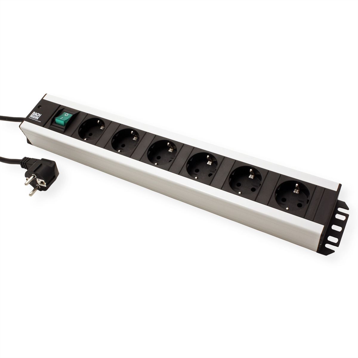 BACHMANN Handwerkerleiste 6x Schutzkontakt, Schalter, 19-Zoll-Rack kompatibel, 2 m