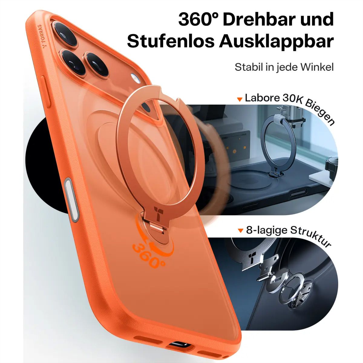 Torras UPRO Ostand Spin Schutzhülle, iPhone 17 Pro Max, MagSafe, orange