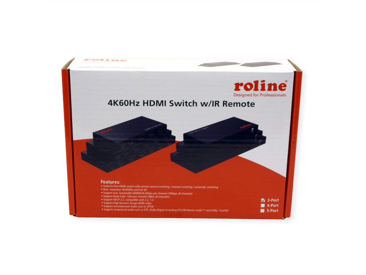 ROLINE Switch HDMI 4K à 3 ports, avec télécommande