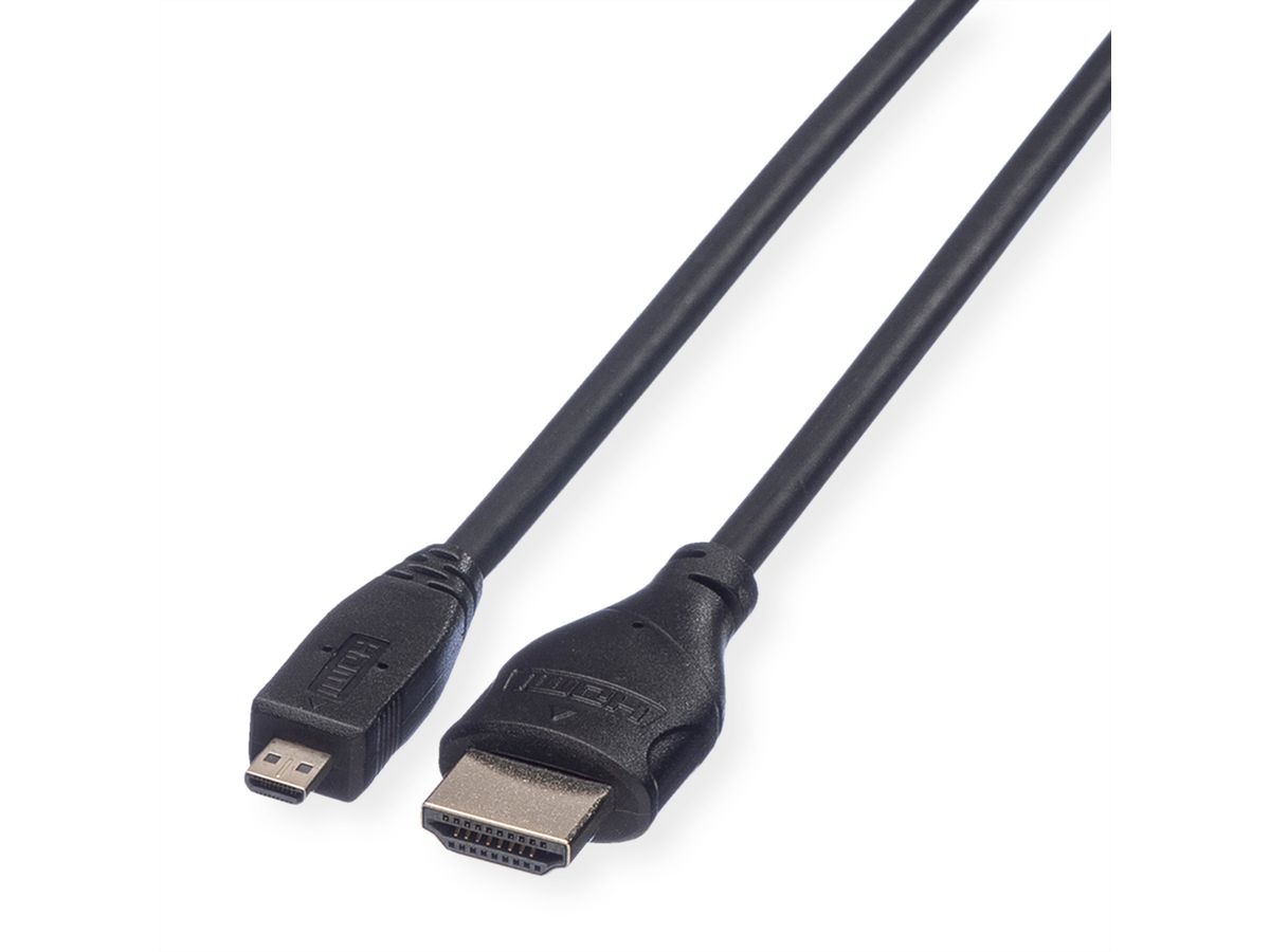 ROLINE Câble HDMI High Speed avec Ethernet, HDMI M - Micro HDMI M, 2 m