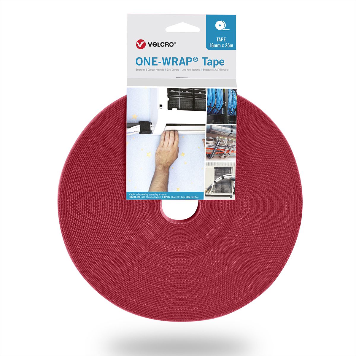 VELCRO® One Wrap® Bande 13 mm, rouge, 25 m