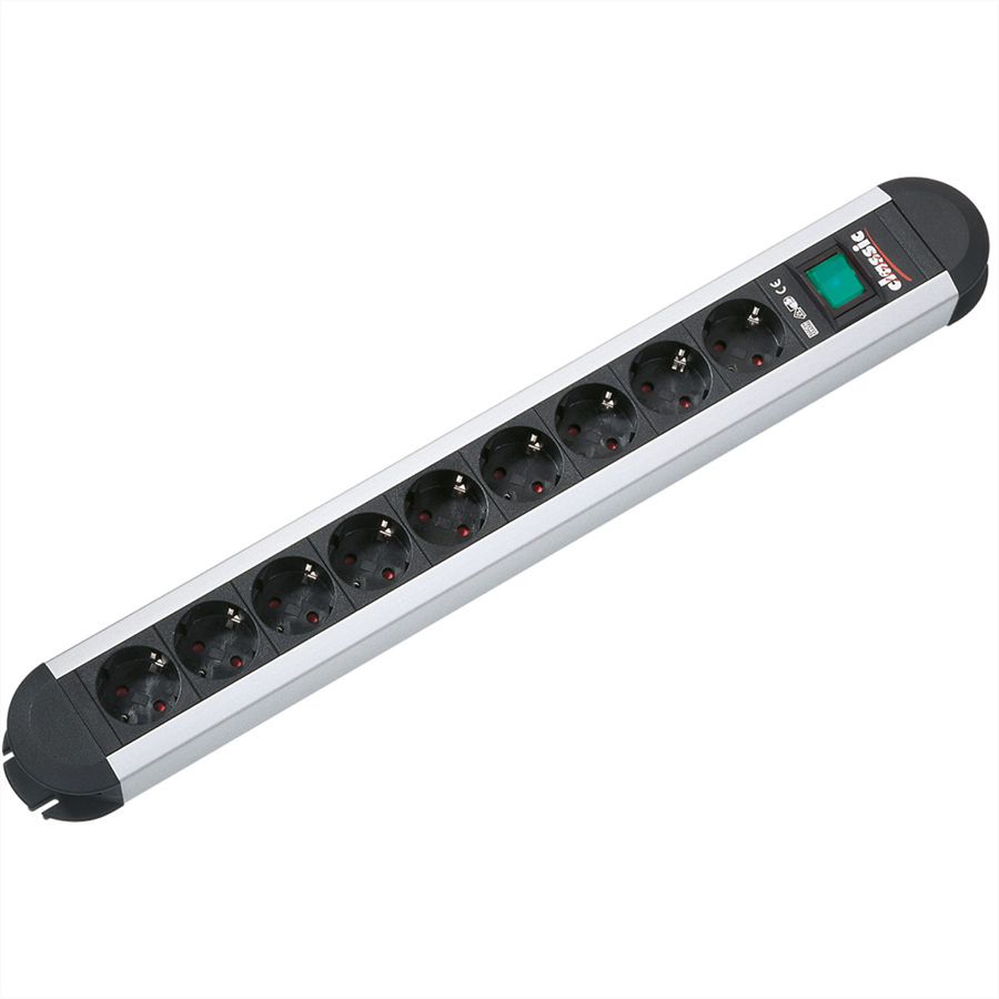 BACHMANN PRIMO Bâti de prises 9x contact de protection, aluminium, avec interrupteur, 1,75 m