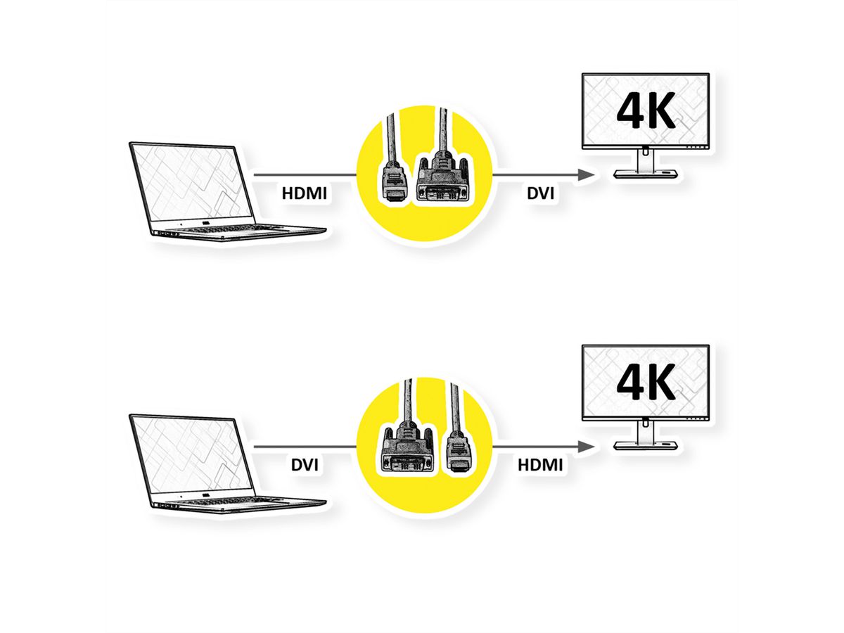 ROLINE Monitorkabel DVI (24+1) - HDMI, ST/ST, schwarz / silber, 1 m