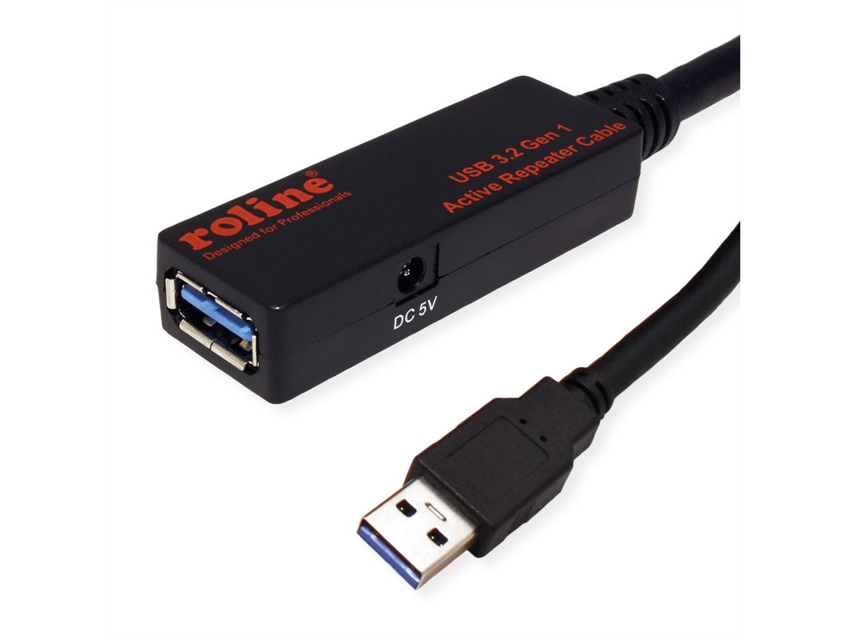 ROLINE USB 3.2 Gen 1 Aktives Repeater Kabel, schwarz, 10 m