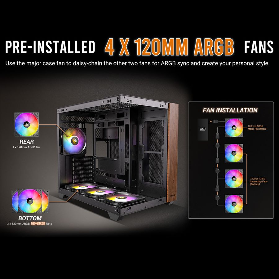 ANTEC CX800 ARGB_B Wood Boîtier PC Midi Tower Black ATX