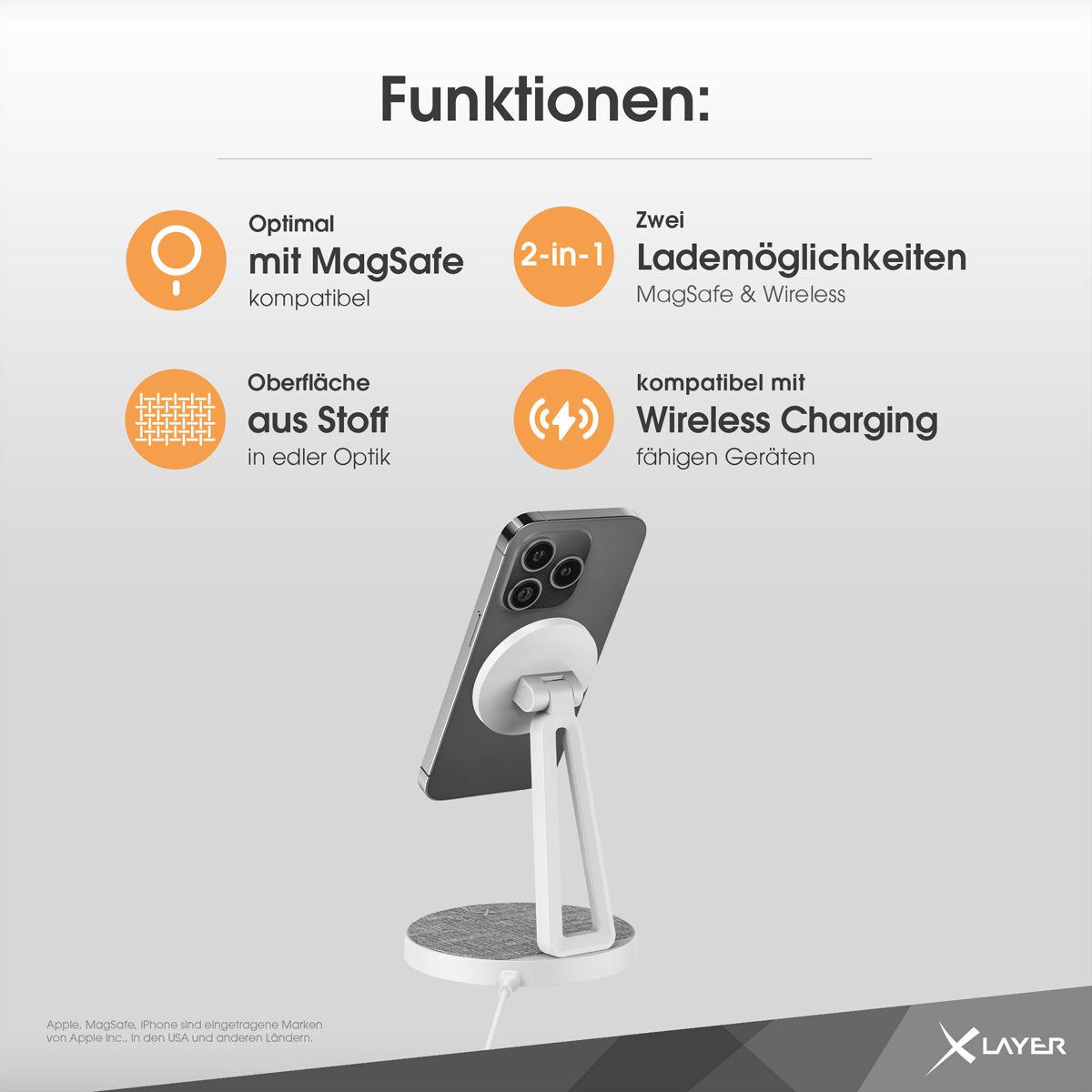 Xlayer Station charge MagFix Pro 2 in 1 15W Grey/White, magnétique 15W