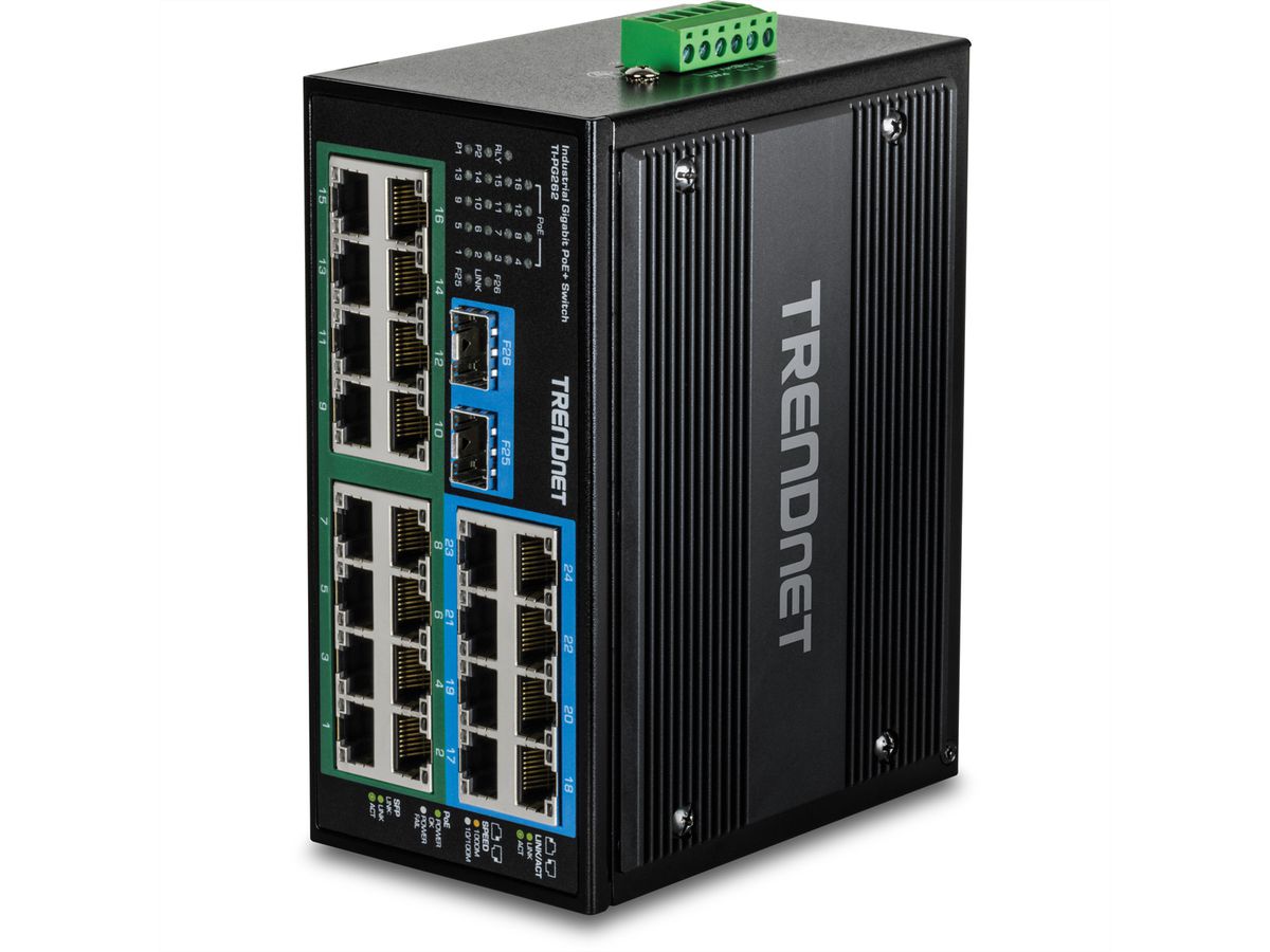 TRENDnet TI-PG262 Switch Rail DIN PoE+ Gigabit, industriel renforcé à 26 ports