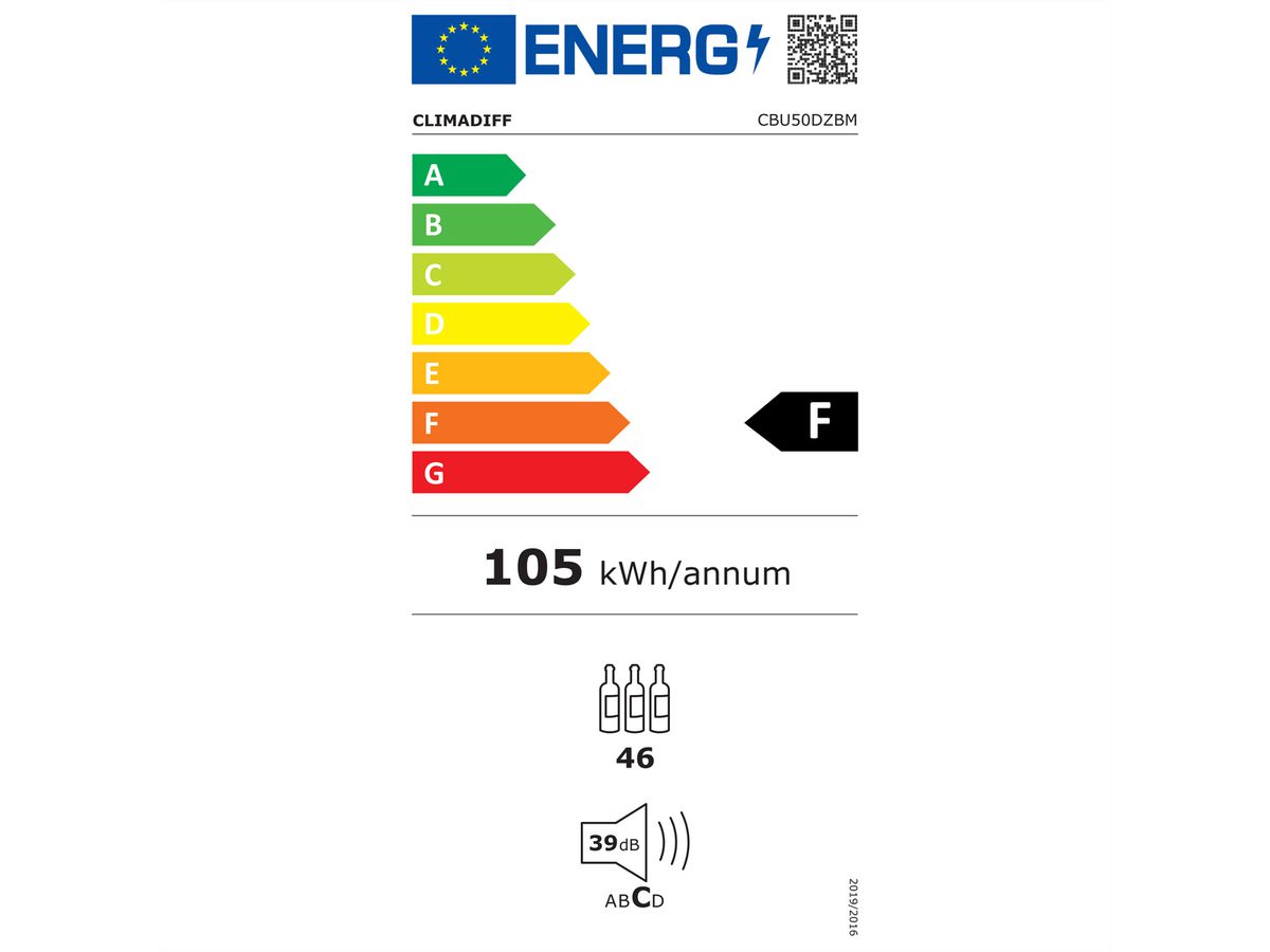 Climadiff Weinkühlschrank CBU50DZBM, Unterbau, 2 Zonen, 46 Flaschen
