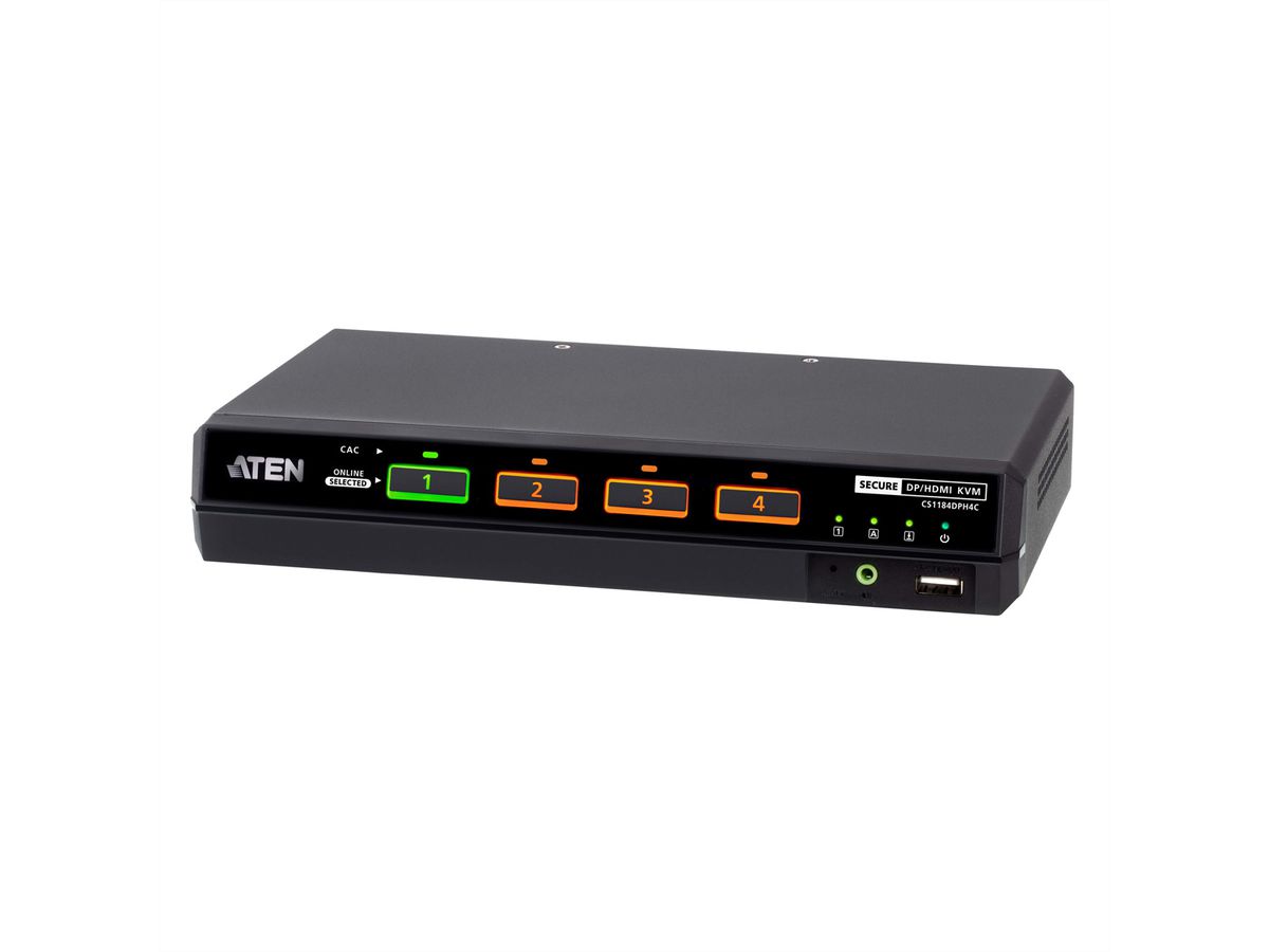ATEN CS1184DPH4C 4-Port USB 5K DP/HDMI, Single Display Universal Secure KVM Switch mit Cardreader