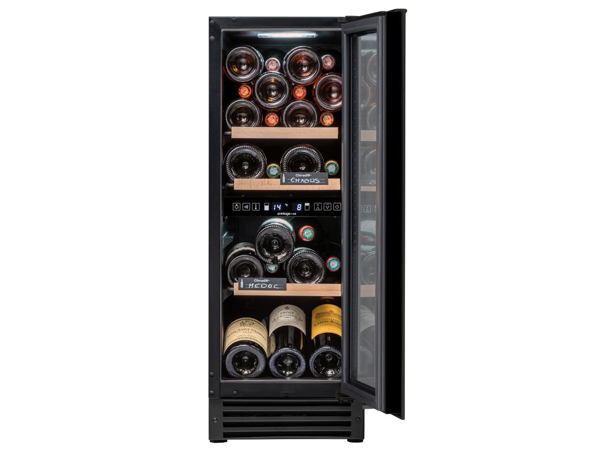 Avintage Weinkühlschrank AVU27TDZB1, Einbau, 2 Zonen, 25 Flaschen, schwarz