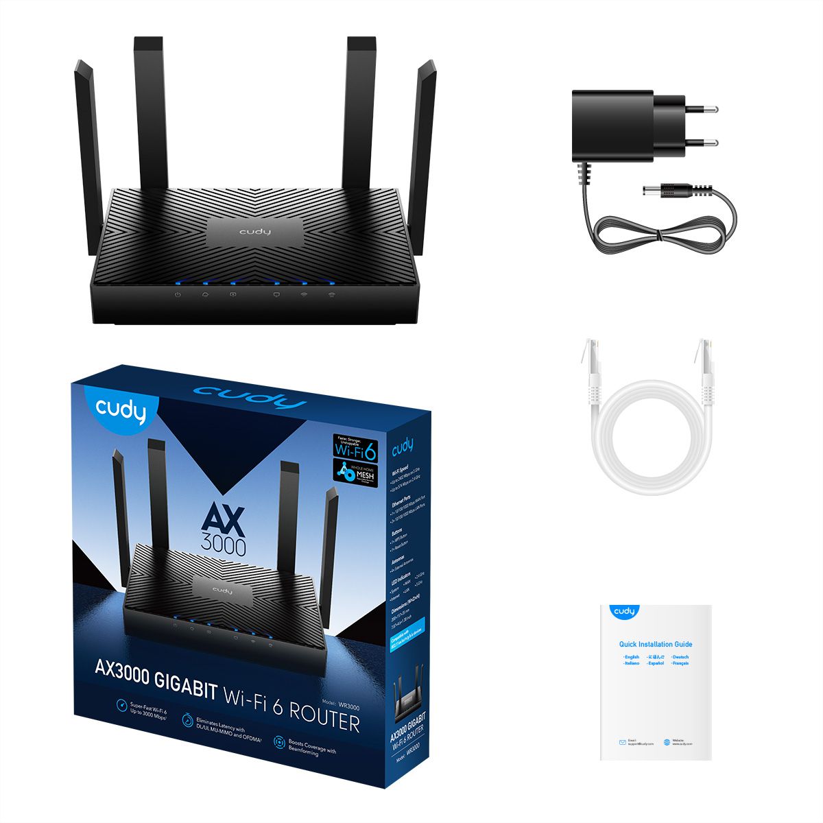 CUDY WR3000 AX3000 Routeur WiFi 6 Mesh, Gigabit