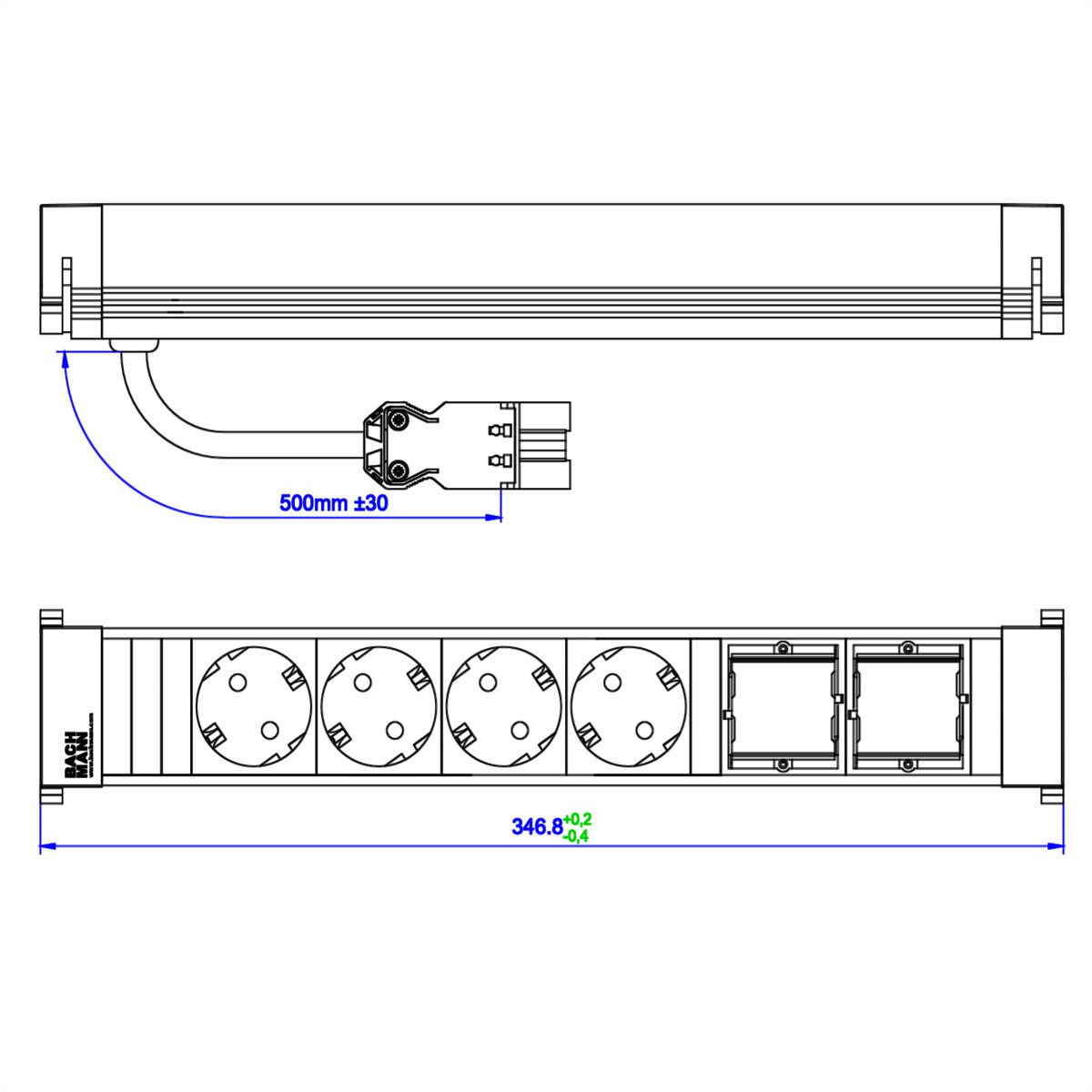 BACHMANN POWER FRAME Large 4x contact de protection 2x ABD