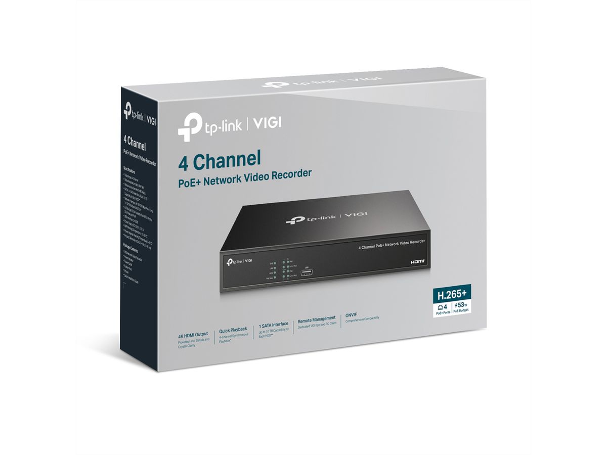 TP-Link NVR1004H-4P NVR Enregistreur vidéo en réseau 4-CH, 4x PoE