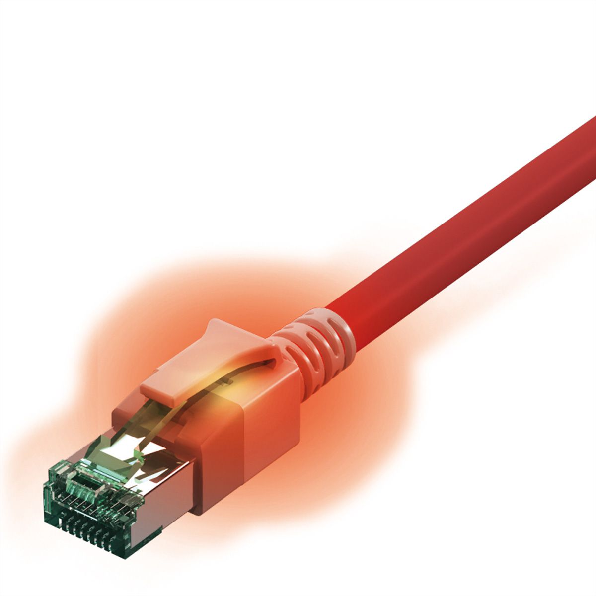 EasyLan DualBoot LED Patchkabel RJ45 S/FTP Cat.6A (Class EA), mit saCon Stecker, LSOH, rot, 3 m