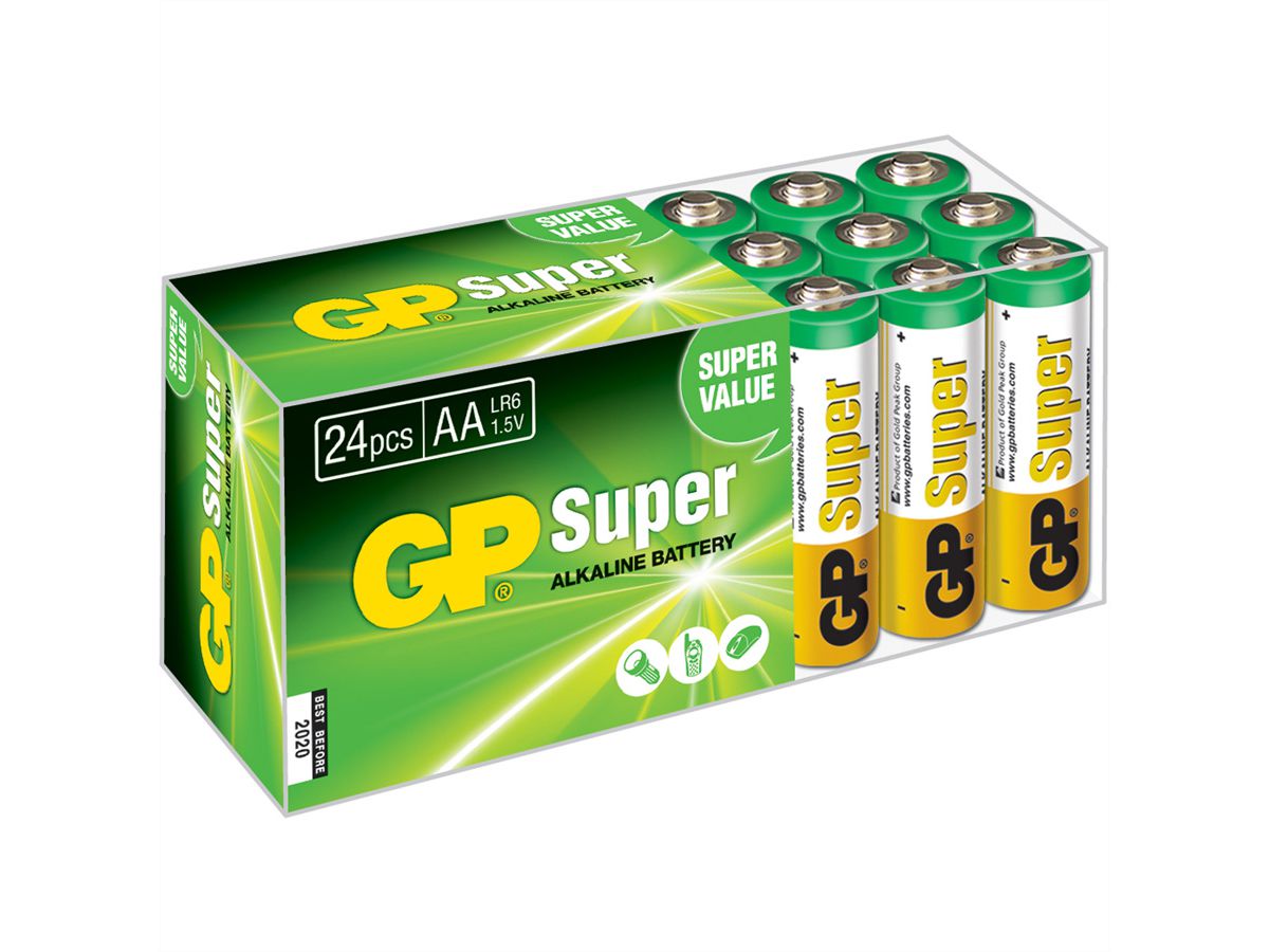 GP Batteries Super Alkaline LR06, 24x AA, Mignon Multipack