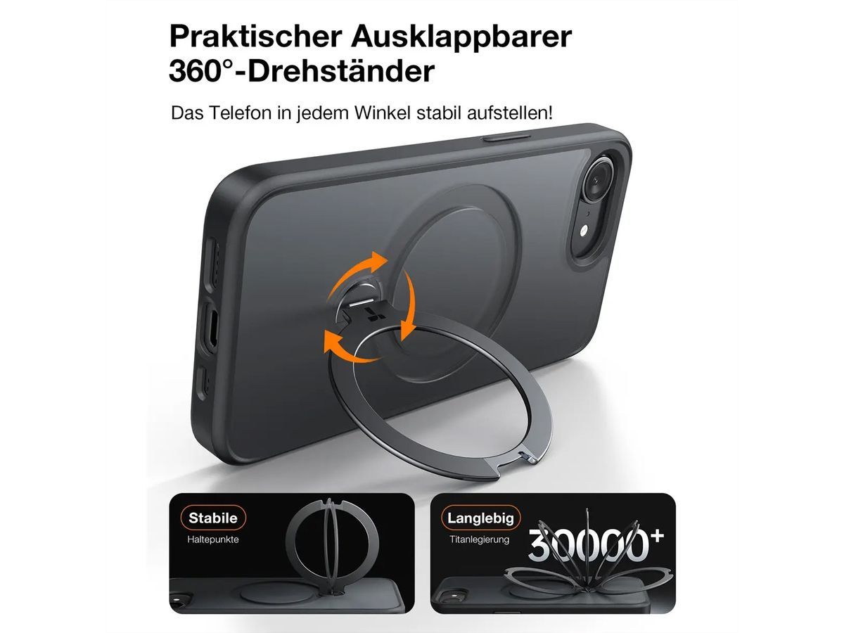 Torras Ostand 360° Spin Schutzhülle, iPhone 16e, MagSafe, schwarz