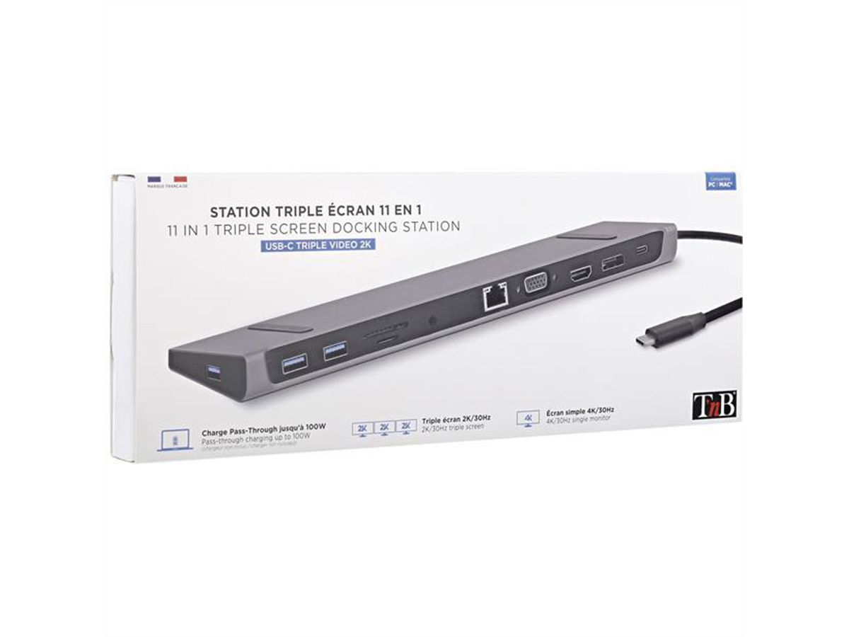 T'nB Dockingstation 11 in 1, 1x HDMI 4K, 1x DP, 1x PD, 3x USB A 3.0