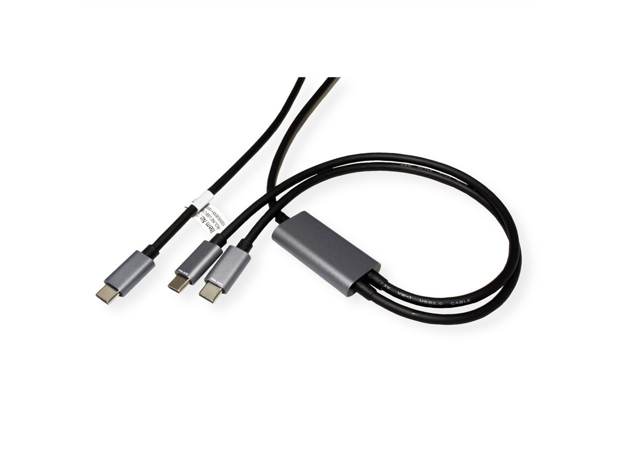 ROLINE Câble de chargement Y - Splitter, Type C vers 2x C, M/M, max. 100W, noir, 1,85 m