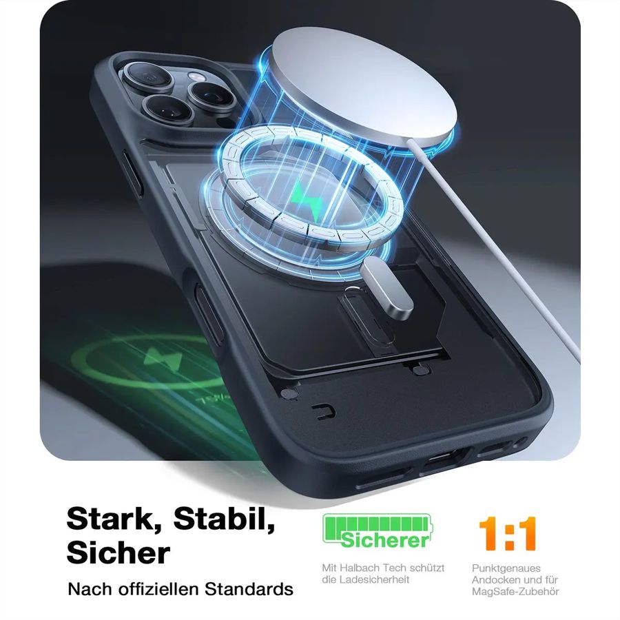Torras Handyhülle Guardian iPhone 16 Pro, MagSafe, schwarz