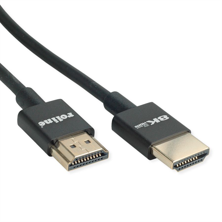 ROLINE 8K HDMI Ultra HD Kabel mit Ethernet, Slim, ST/ST, schwarz, 2 m