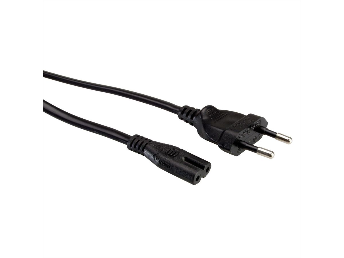 VALUE Netzkabel Euro-Flachstecker auf C7, 2polig, schwarz, 5 m